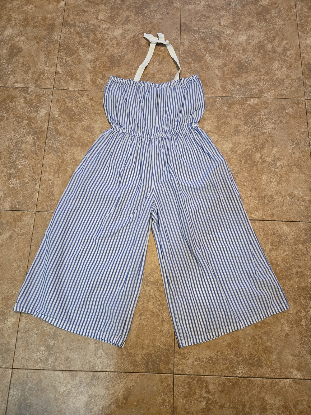 Janie and Jack Blue & White Striped Halter Romper Jumpsuit